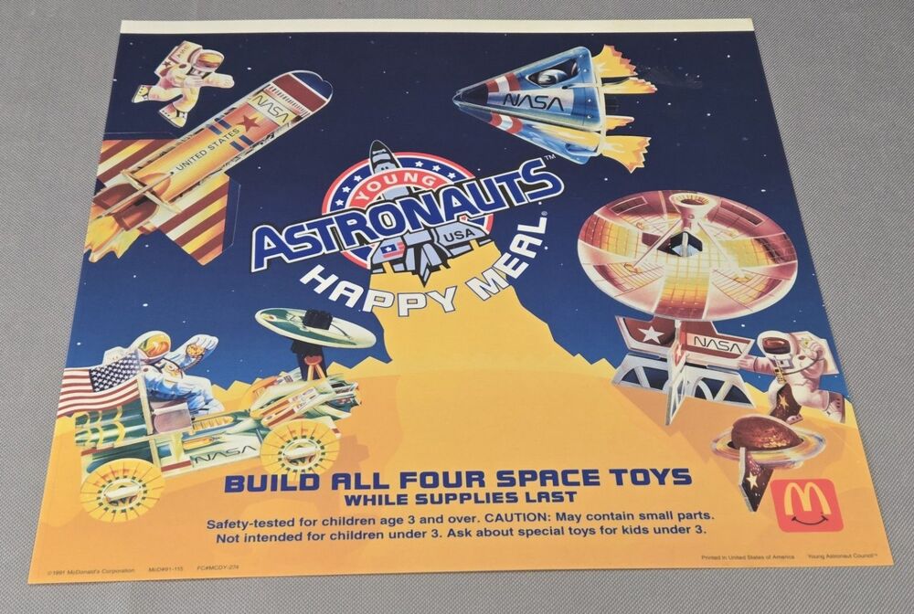 Vintage 1991 McDonalds Happy Meal Translite Sign Poster Young Astronauts NASA
